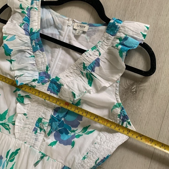 J. Crew Factory Printed V-neck smocked midi dress size 6 white blue pockets - Picture 13 of 15